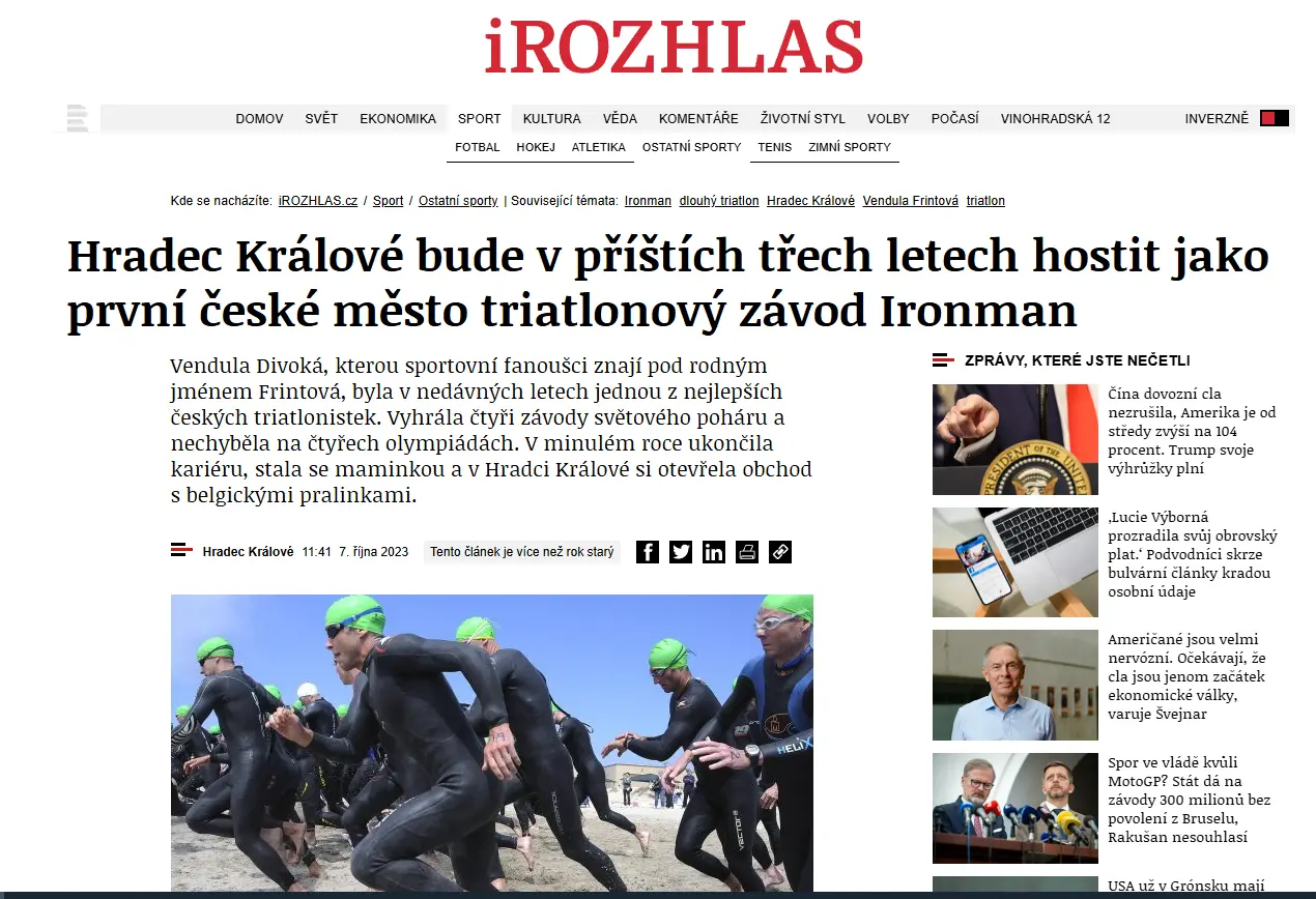 Hradec Králové bude v příštích třech letech hostit jako první české město triatlonový závod Ironman